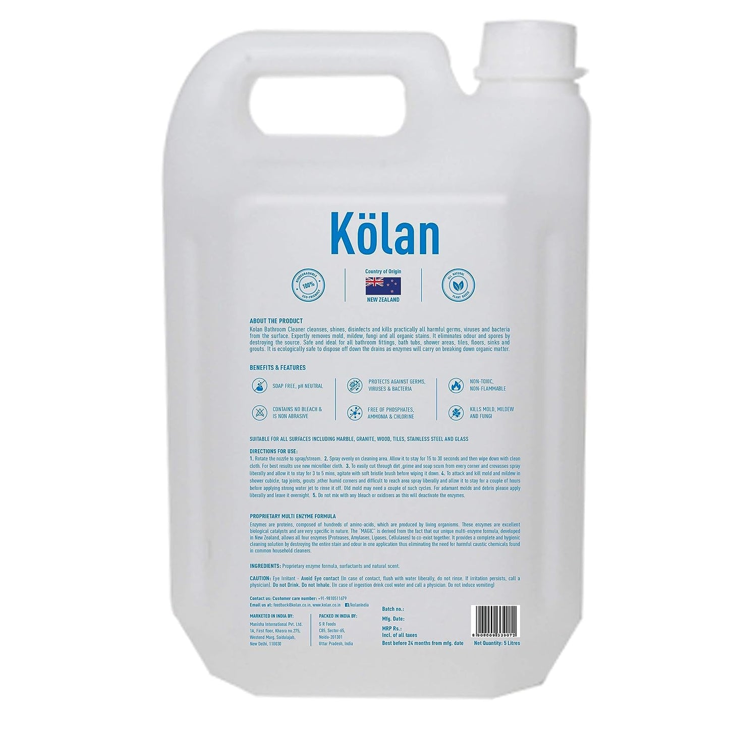 Kolan Organic Enzyme Based Biodegradable Bathroom Cleaner 5L Can