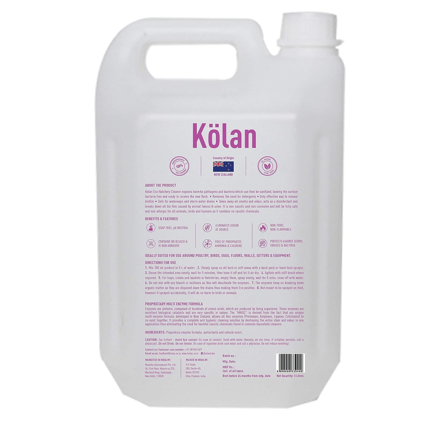 Kolan Organic Enzyme Based Biodegradable Hatchery Cleaner 5L Can