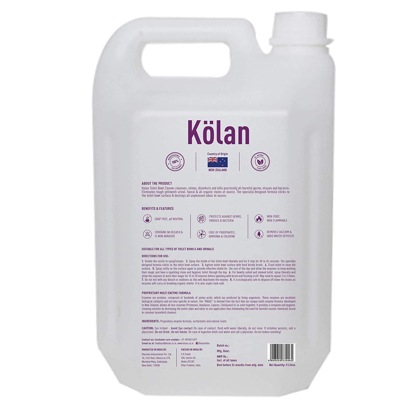 Kolan Organic Enzyme Based Biodegradable Toilet Bowl Cleaner 5L Can