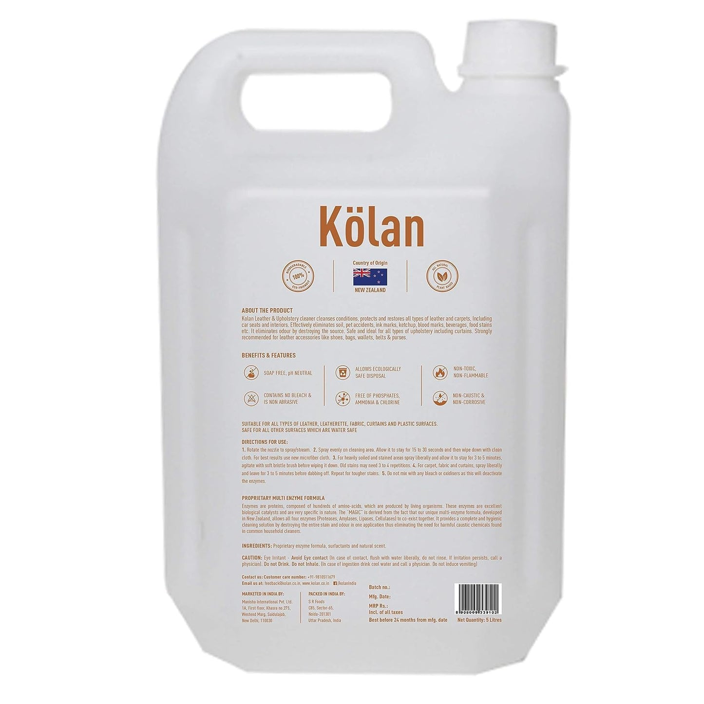 Kolan Organic Enzyme Based Biodegradable Leather & Upholstery Cleaner 5L Can