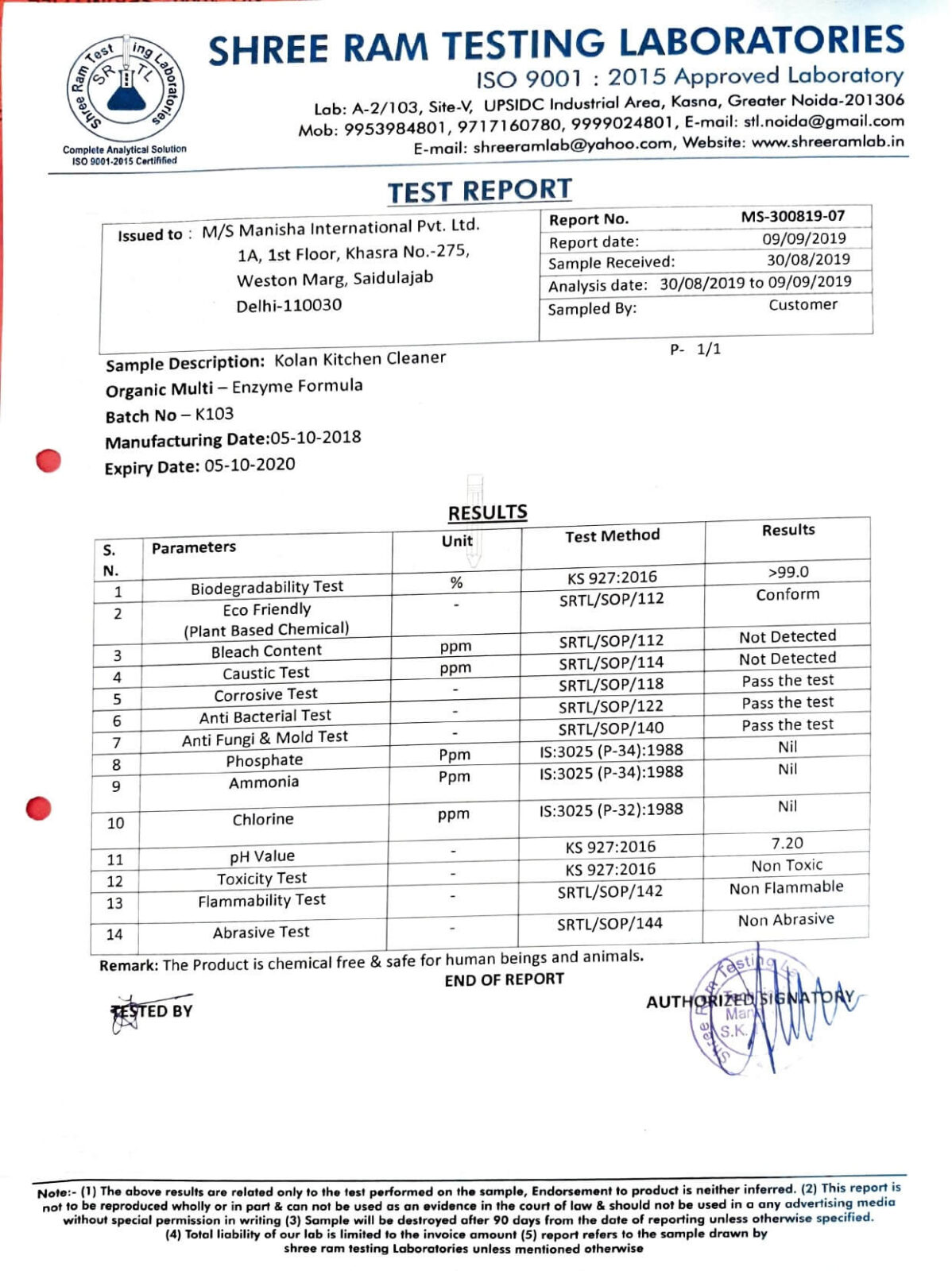 kolan kitchen lab report