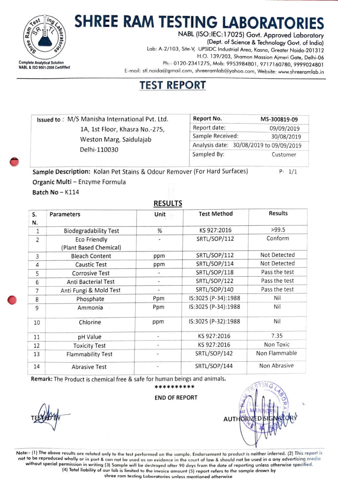 kolan pet cleaner hard lab report