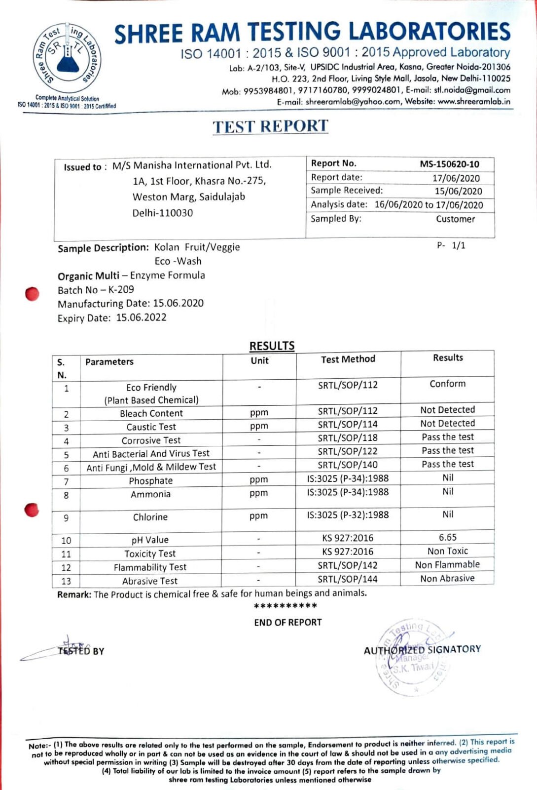 kolan veggie lab report