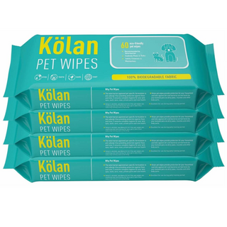 Kolan Pet Wipes/Grooming Wipes for Dogs, Cats and Other Pets 60 Pcs/Pack (Pack of 4)