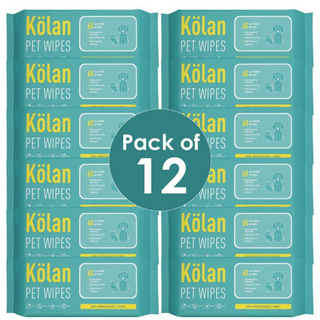 Kolan Pet Wipes/Grooming Wipes for Dogs, Cats and Other Pets 60 Pcs/Pack (Pack of 12)