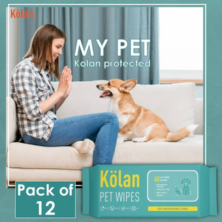 Kolan Pet Wipes/Grooming Wipes for Dogs, Cats and Other Pets 60 Pcs/Pack (Pack of 12)