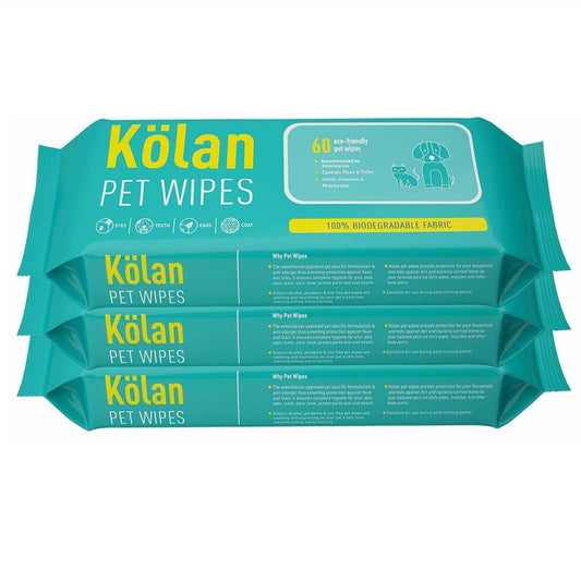 Kolan Pet Wipes/Grooming Wipes for Dogs, Cats, 60 Count (Pack of 3)