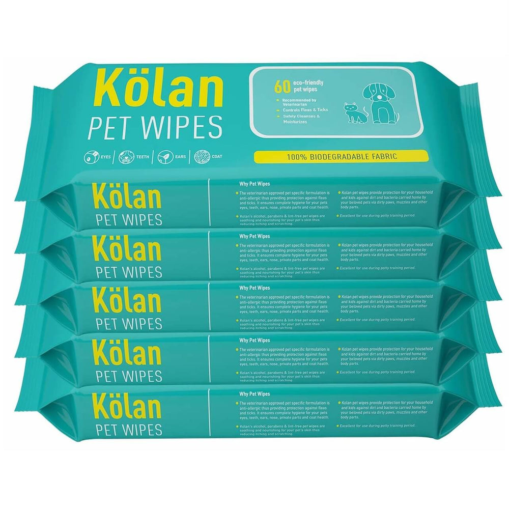 Kolan Pet Wipes/Grooming Wipes for Dogs, Cats, 60 Count (Pack of 5)
