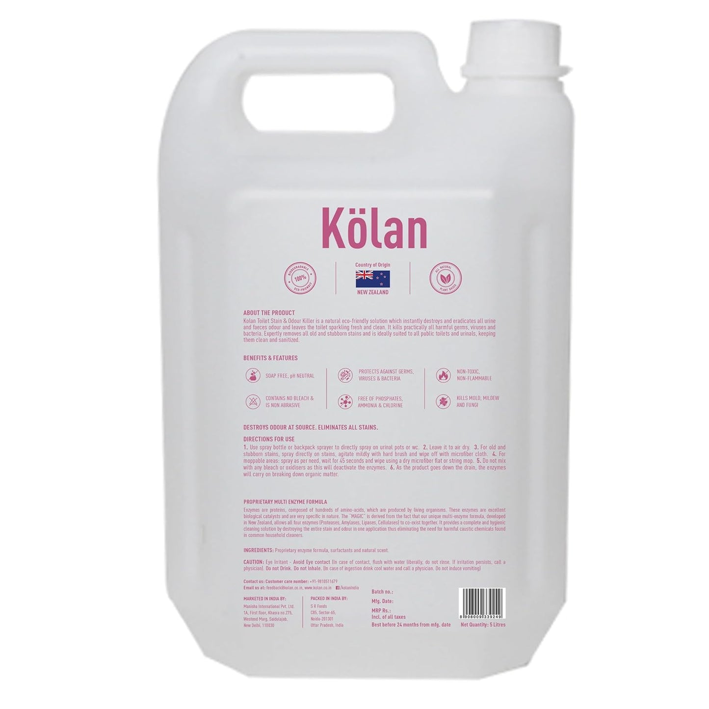 Kolan Organic Enzyme Based Toilet Stain & Odour Killer 5L Can