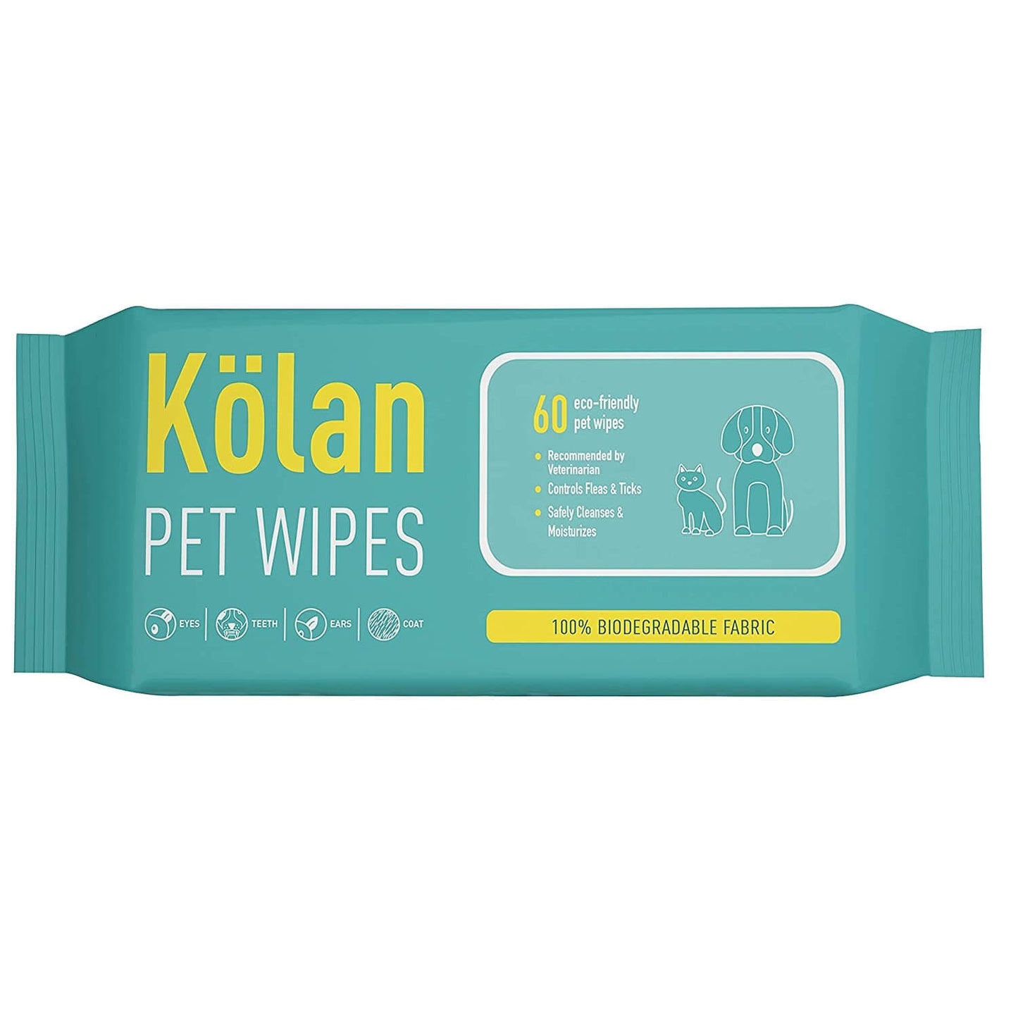 Kolan Eco-Friendly Pet Wipes/Grooming Wipes for Dogs, Cats and Other Pets 60 Pcs/Pack (Pack of 4)