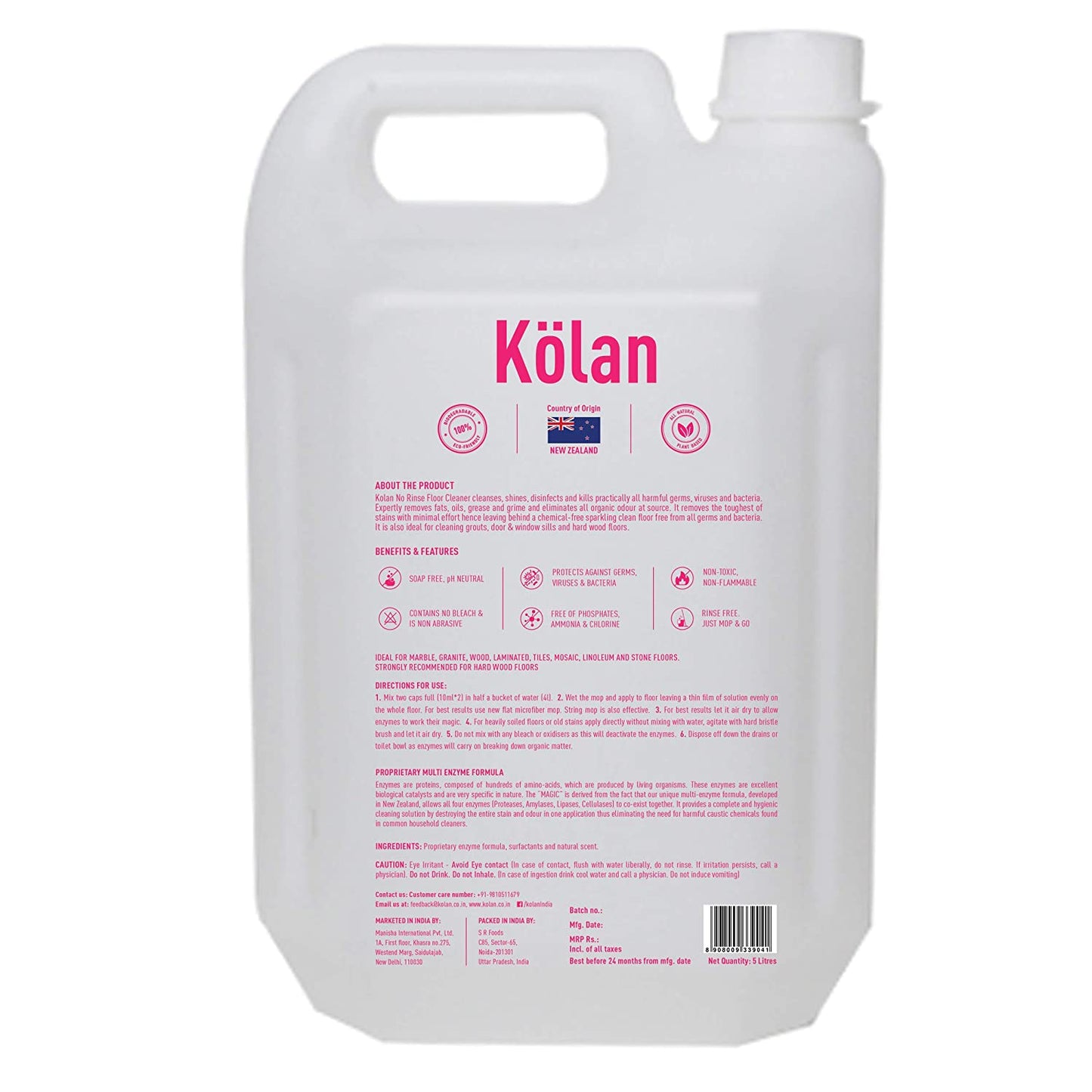 Kolan Organic Enzyme Based Biodegradable No Rinse Floor Cleaner 5L Can