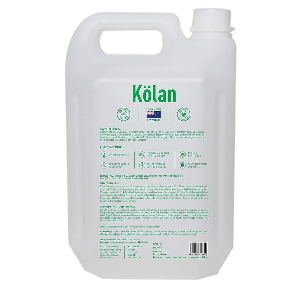 
                  
                    Kolan Organic Enzyme Based Biodegradable No Streak Glass Cleaner 5L Can
                  
                